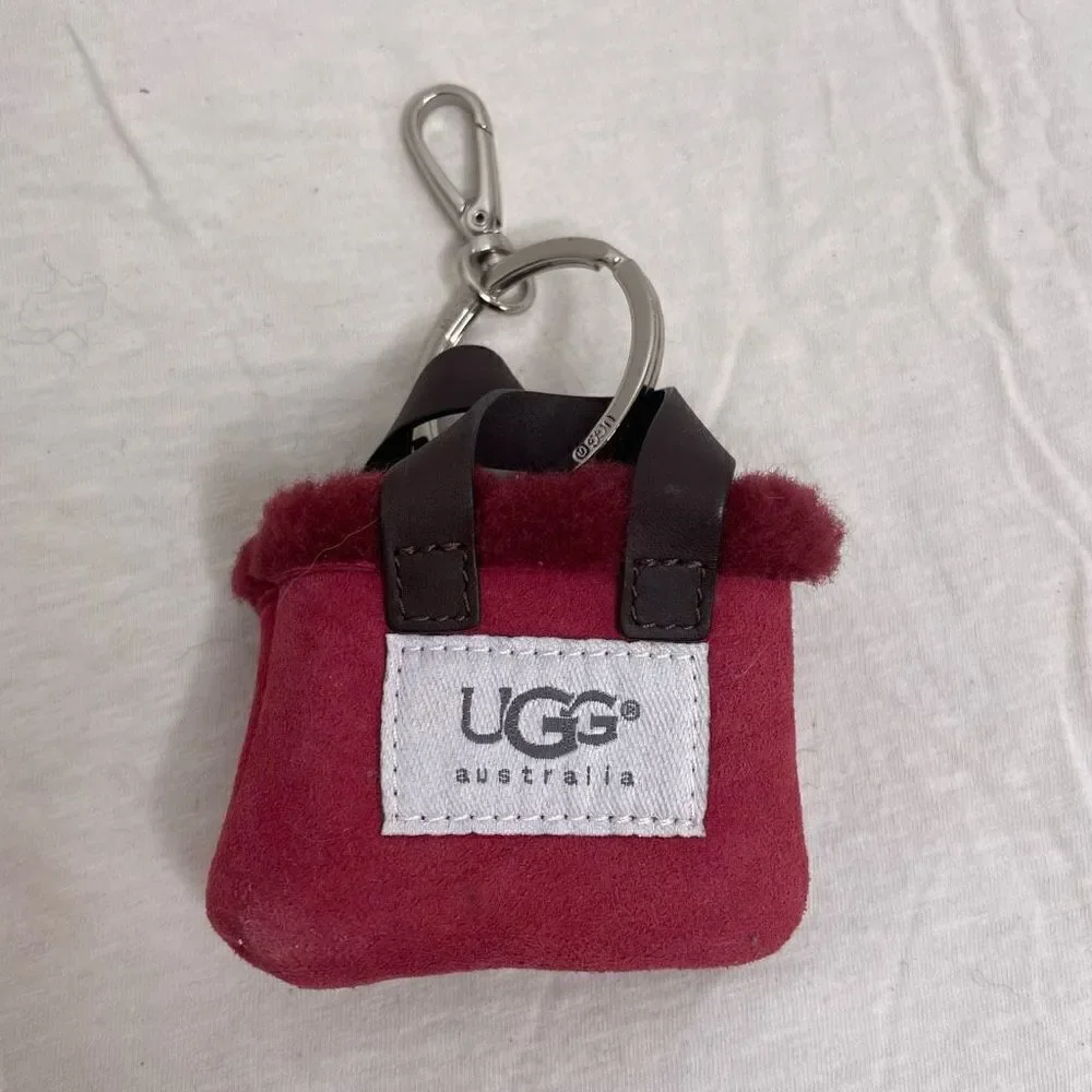 UGG Australia Red Charm Keychain Mini Micro Bag Clip Vintage Y2K Shearling Suede